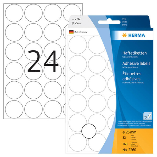 etiket  Herma  25mm rond wit           768stuks