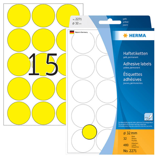 etiket  Herma  32mm rond geel          480stuks