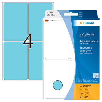 etiket  Herma  52x82mm blauw           128stuks