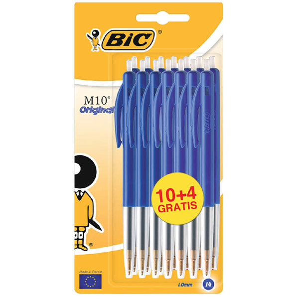 balpen BIC M10 - medium - blister 10+4 gratis - blauw