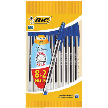 balpen BIC Cristal - medium - zakje 8+2 gratis - blauw