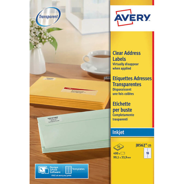 etiket Avery  99.1x 33.9mm  25vel J8562 transparant - matte - inkjet