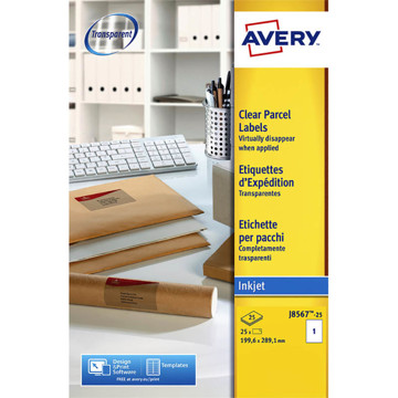 etiket Avery 210.0x297.0mm  25vel J8567 transparant - matte - inkjet