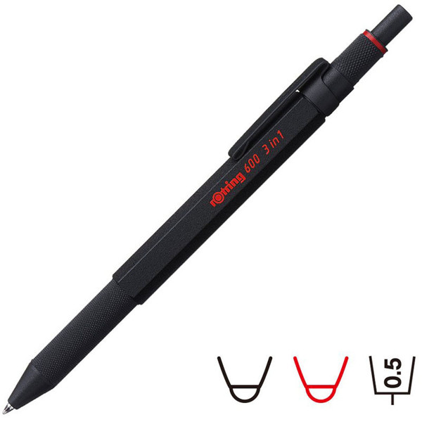 Rotring 600 Multi balpen rood - zwart - potlood 0.5mm