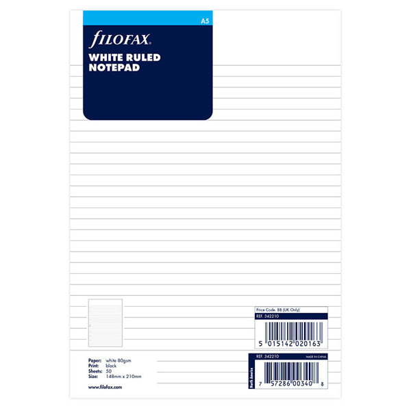 filofax A5 gelijnd wit in blok