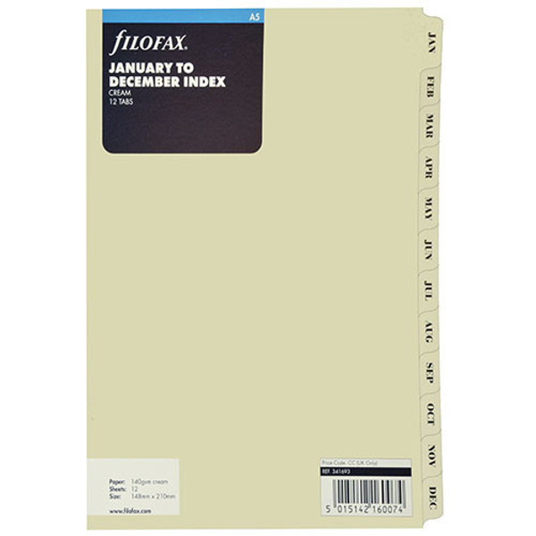 filofax A5 index januari - december creme