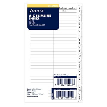 filofax Personal index A/Z 2-letters per blad wit