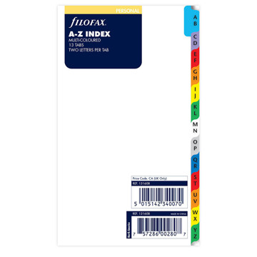 filofax Personal index A/Z 2-letters per blad gekleurd