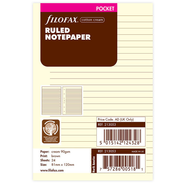 Filofax Pocket papier gelijnd cotton cream