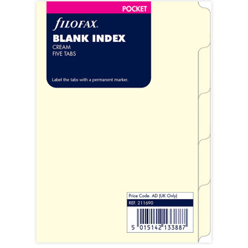 Filofax Pocket index 5-tabs blanco tabbladen creme