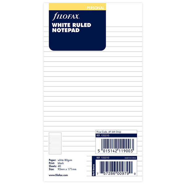 filofax Personal notitieblok gelijnd wit