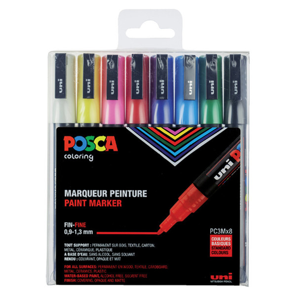 verfstift Posca PC-3M F 1.3mm 8 kleuren 