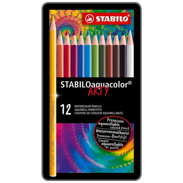 kleurpotloden Stabilo Aquacolor Arty 12 kleuren metalen doos