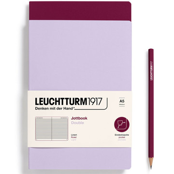 LEUCHTTURM1917 Jottbook Double Medium A5 Flexcover gelijnd Lilac + Port Red