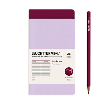 LEUCHTTURM1917 Jottbook Double Pocket A6 Flexcover gelijnd Lilac + Port Red