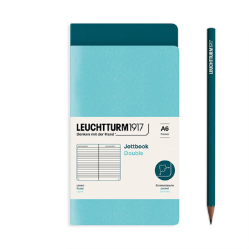 LEUCHTTURM1917 Jottbook Double Pocket A6 Flexcover gelijnd Aquamarine + Pacific Green