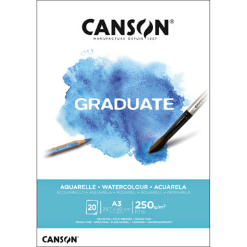 aquarelblok Canson Graduate A3 250gr 20vel - fijne korel