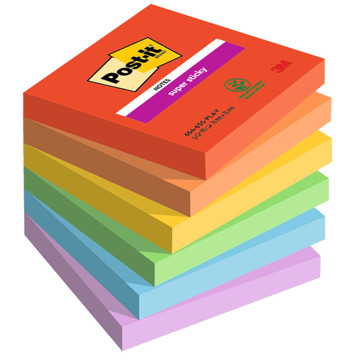 memoblok 3M Post-it  76x76mm 654-6SS 6 kleuren Super Sticky - PLAY