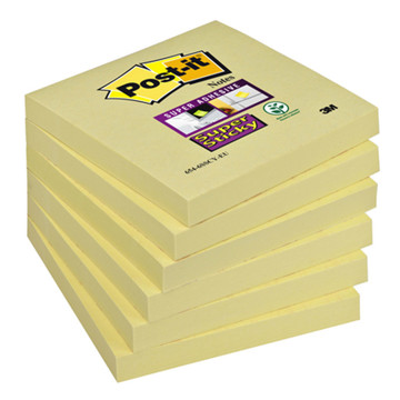 memoblok 3M Post-it  76x76mm 654-6SSCY Super Sticky - Geel