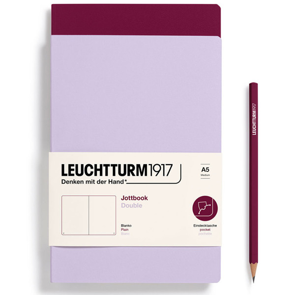 LEUCHTTURM1917 Jottbook Double Medium A5 Flexcover blanco Lilac + Port Red