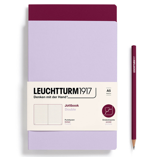 LEUCHTTURM1917 Jottbook Double Medium A5 Flexcover dotted Lilac + Port Red