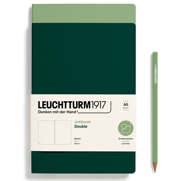 LEUCHTTURM1917 Jottbook Double Medium A5 Flexcover blanco Sage + Forest Green