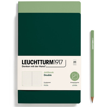 LEUCHTTURM1917 Jottbook Double Medium A5 Flexcover dotted Sage + Forest Green