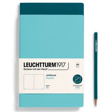 LEUCHTTURM1917 Jottbook Double Medium A5 Flexcover blanco Aquamarine + Pacific Green