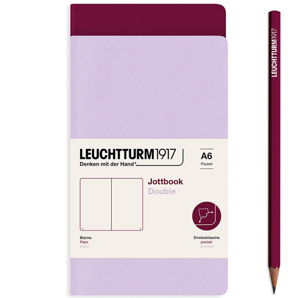 LEUCHTTURM1917 Jottbook Double Pocket A6 Flexcover blanco Lilac + Port Red