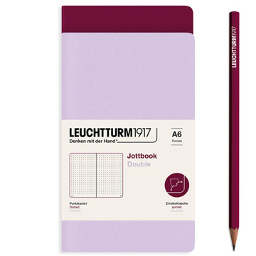 LEUCHTTURM1917 Jottbook Double Pocket A6 Flexcover dotted Lilac + Port Red