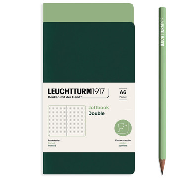 LEUCHTTURM1917 Jottbook Double Pocket A6 Flexcover dotted Sage + Forest Green