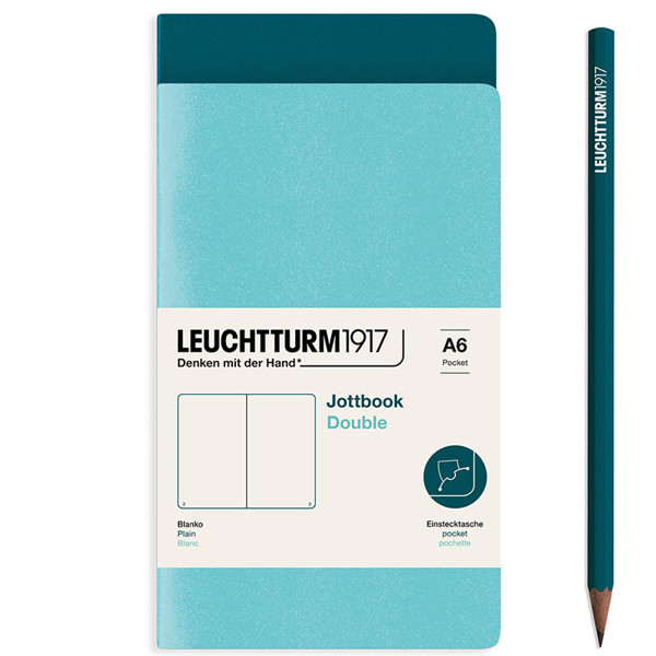 LEUCHTTURM1917 Jottbook Double Pocket A6 Flexcover blanco Aquamarine + Pacific Green