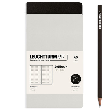 LEUCHTTURM1917 Jottbook Double Pocket A6 Flexcover dotted Light Grey + Black