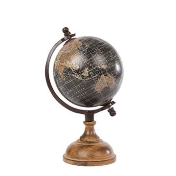 globe op voet hout 12cm zwart