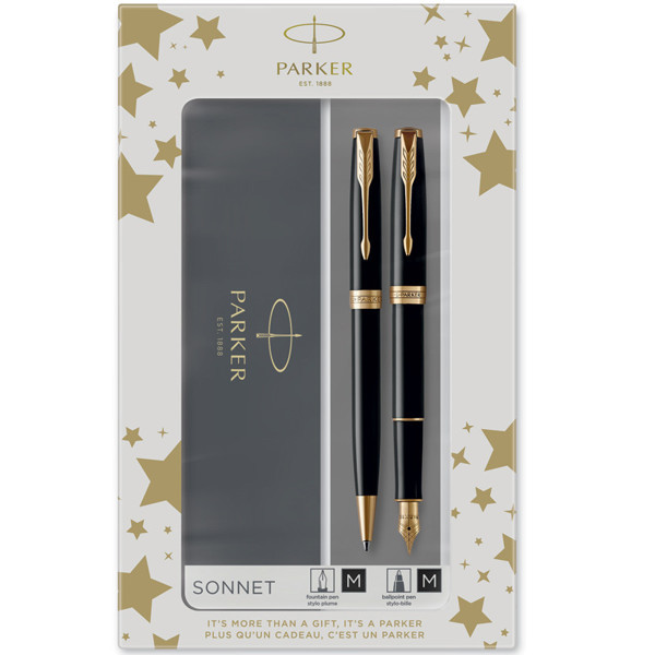 schrijfset Parker Sonnet balpen en vulpen Lacquer Black GT