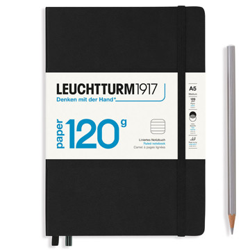 LEUCHTTURM1917 Medium A5 notitieboek 120g. Black gelijnd