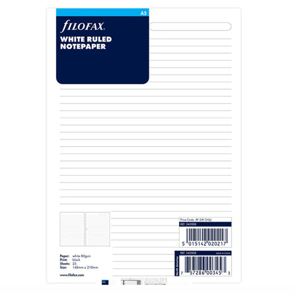 Filofax A5 gelijnd wit in blok