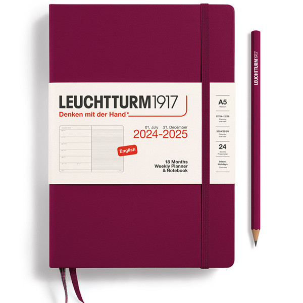 LEUCHTTURM1917 agenda A5 18mnd Weekly Planner & Notebook Port Red