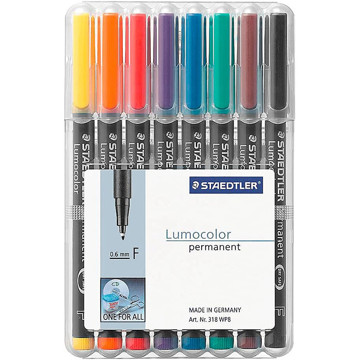 viltstift Staedtler Lumocolor 318  F 0.6mm 8 kleuren - permanent