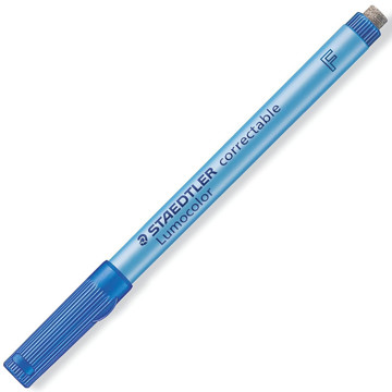 viltstift Staedtler Lumocolor 305  F 0.6mm blauw - niet permanent + wisser