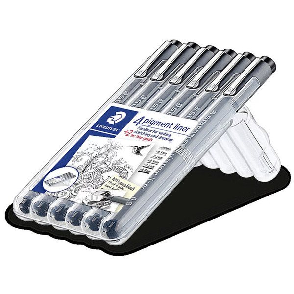 fineliner Staedtler pigment liner 308 zwart 0.05 t/m 0.8mm 4+2 gratis