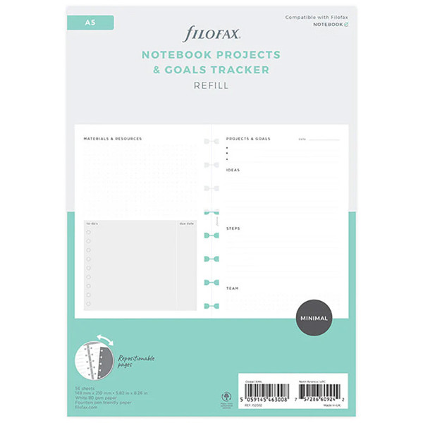 Filofax Notebook A5  Projects & Goals Tracker