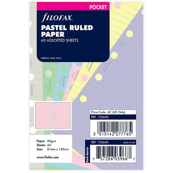 Filofax Pocket papier gelijnd pastel assorti