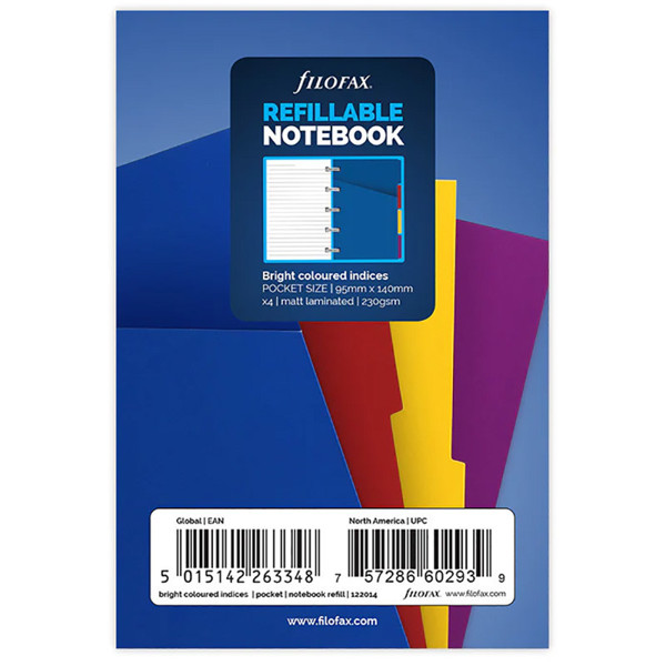 Filofax Notebook Pocket  index 4-tabs bright coloured