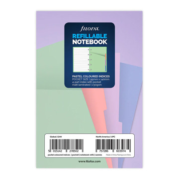 Filofax Notebook Pocket  index 4-tabs pastel coloured