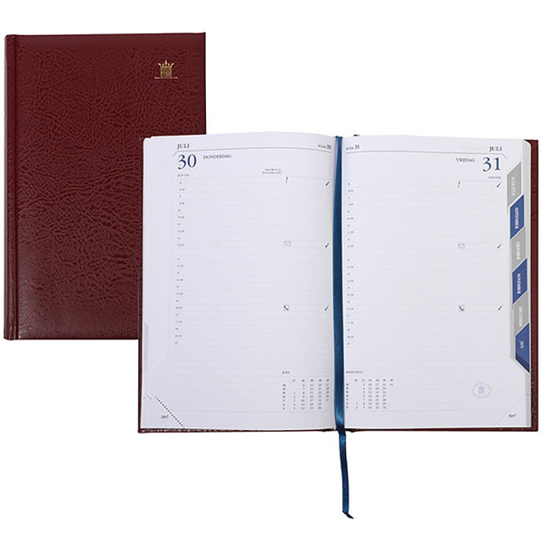 agenda Ryam President 136x207mm 1/1 + maandtabs - bordeaux