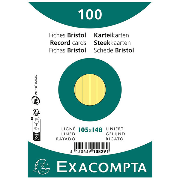 systeemkaart Exacompta 105x148mm (A6) 205gr gelijnd geel