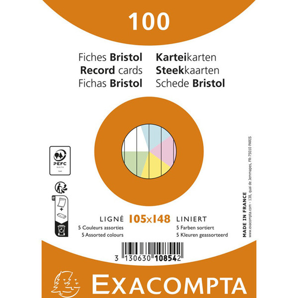 systeemkaart Exacompta 105x148mm (A6) 205gr gelijnd assorti