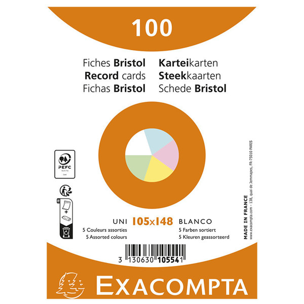 systeemkaart Exacompta 105x148mm (A6) 205gr blanco  assorti