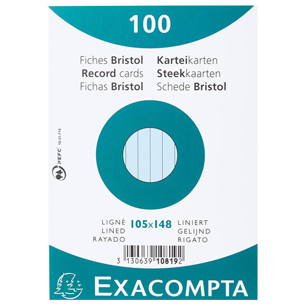 systeemkaart Exacompta 105x148mm (A6) 205gr gelijnd azuurblauw